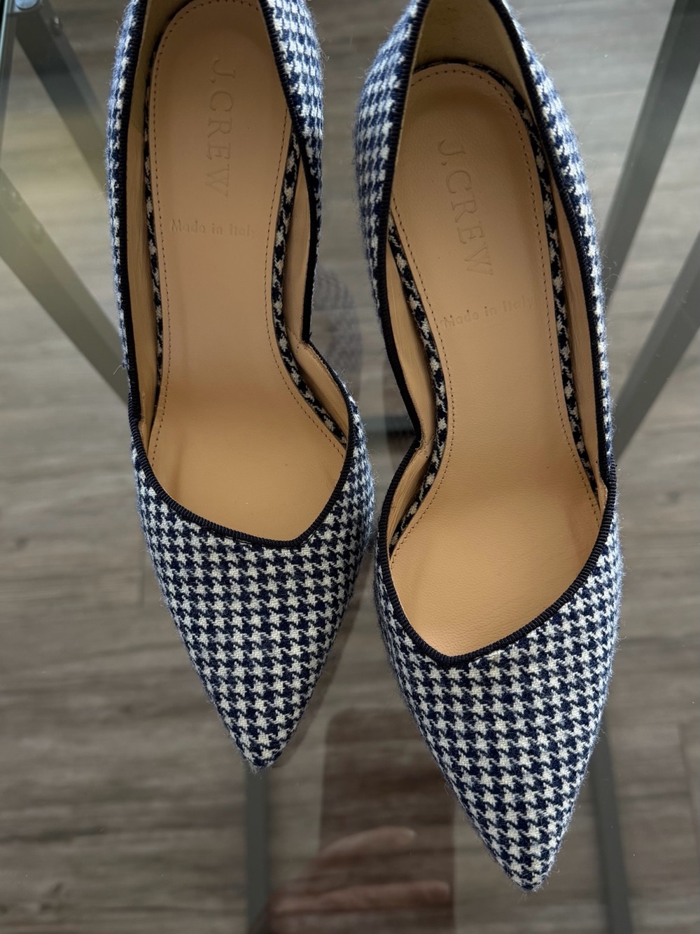 J. Crew Navy and White Houndstooth Pointed-Toe Pumps